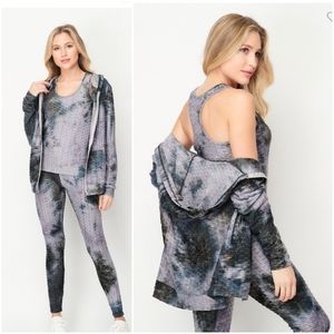 3 Piece Tie Dye zip up Hoodie/ leggings set
